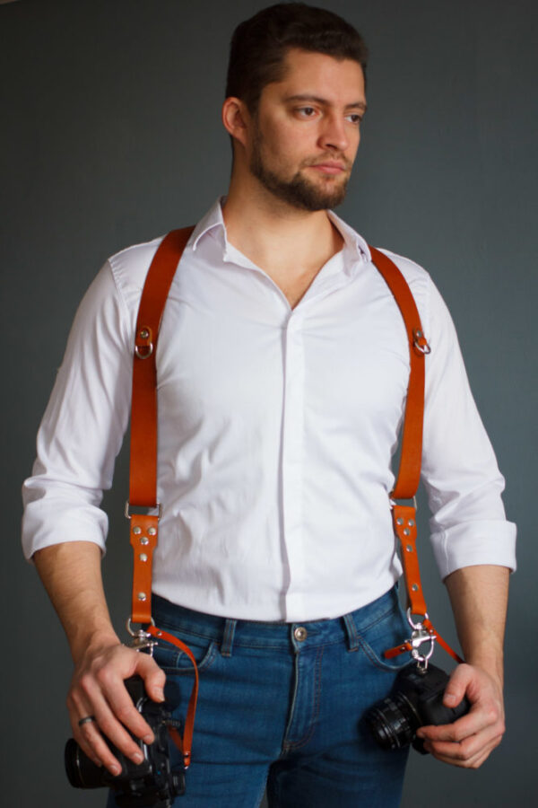 two leather camera strap