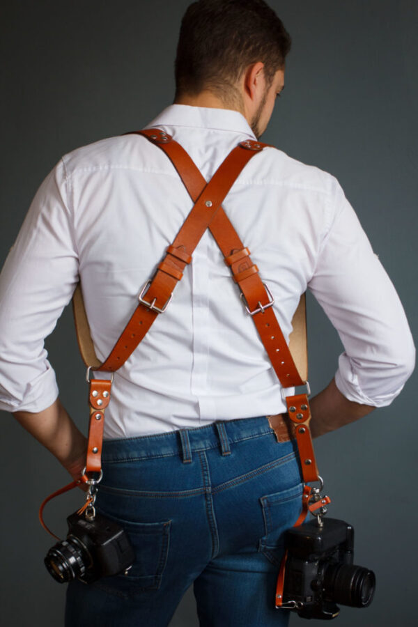 two leather camera straps