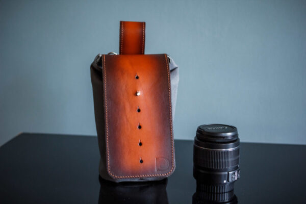 Lens Pouch with gray canvas