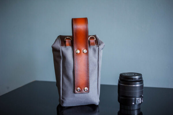 Lens Pouch with gray canvas