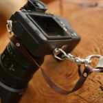 Vintage narrow camera strap with stitching