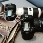 Vintage narrow camera strap with stitching