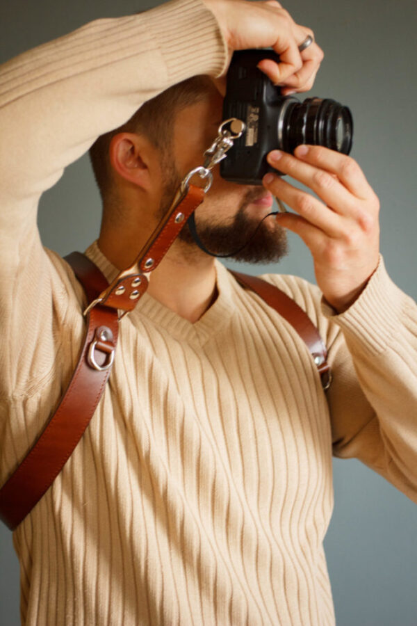 Dual camera strap leather